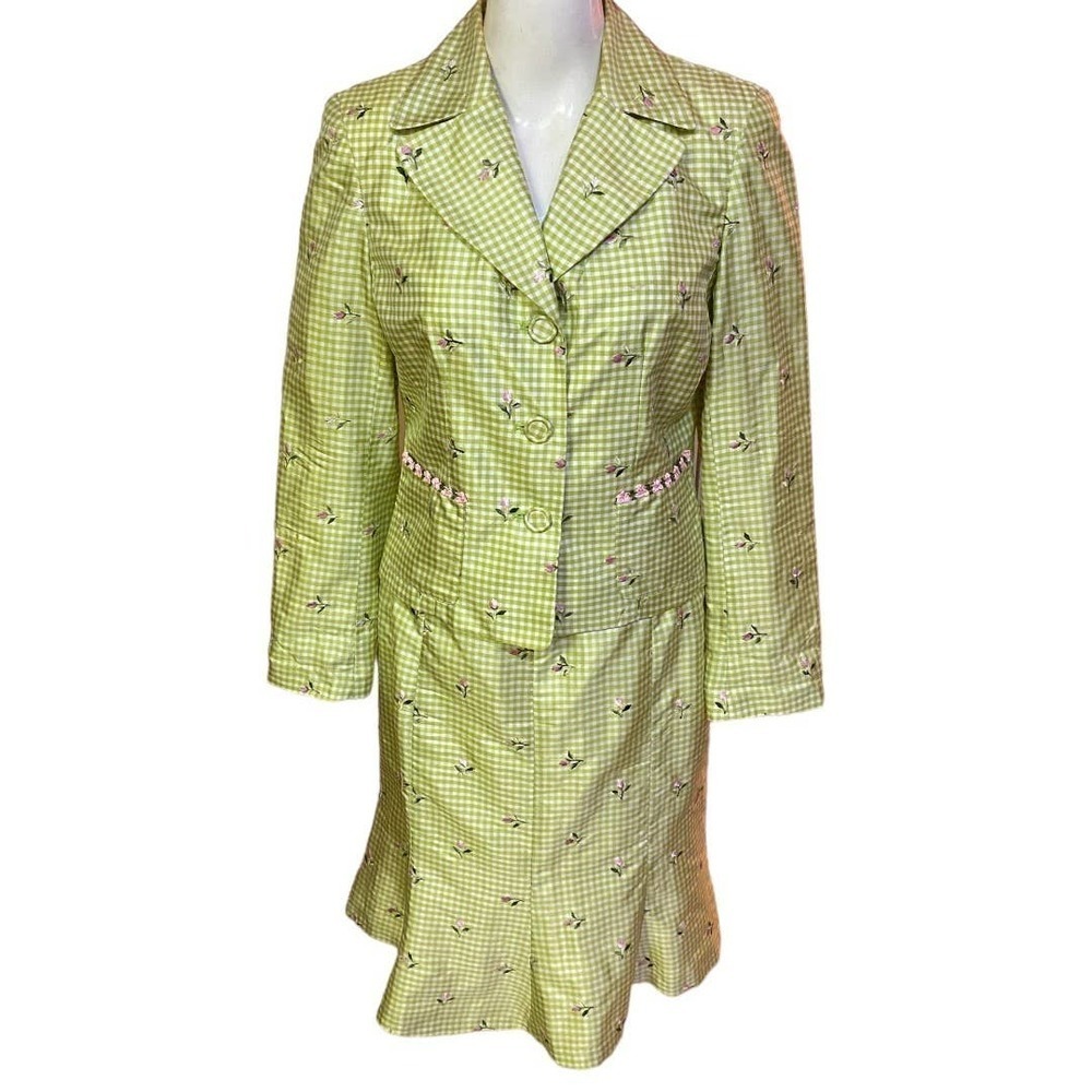 ABR New York Green Plaid 100% Silk Two Piece Suit